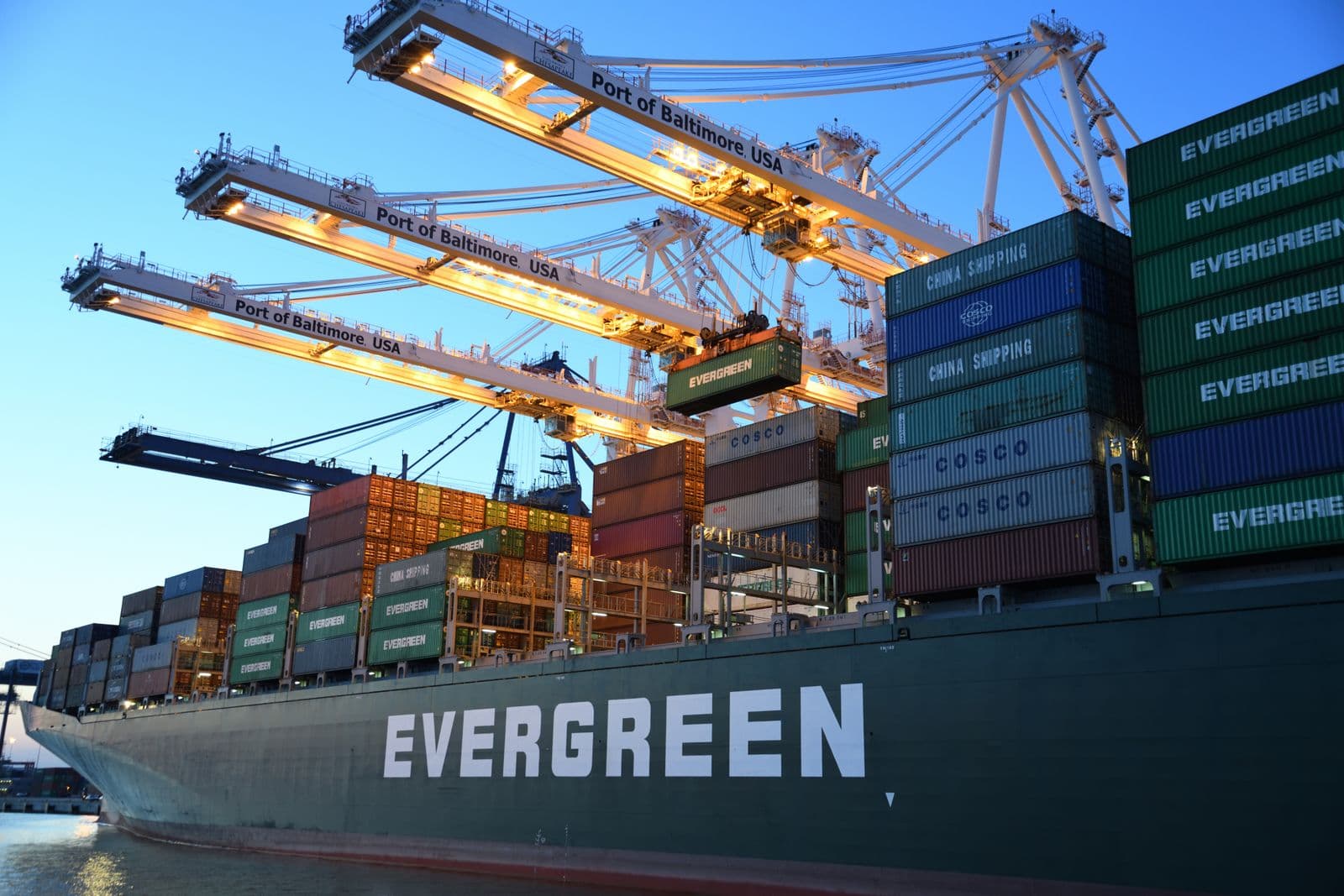Container ship being loaded at the Port of Baltimore